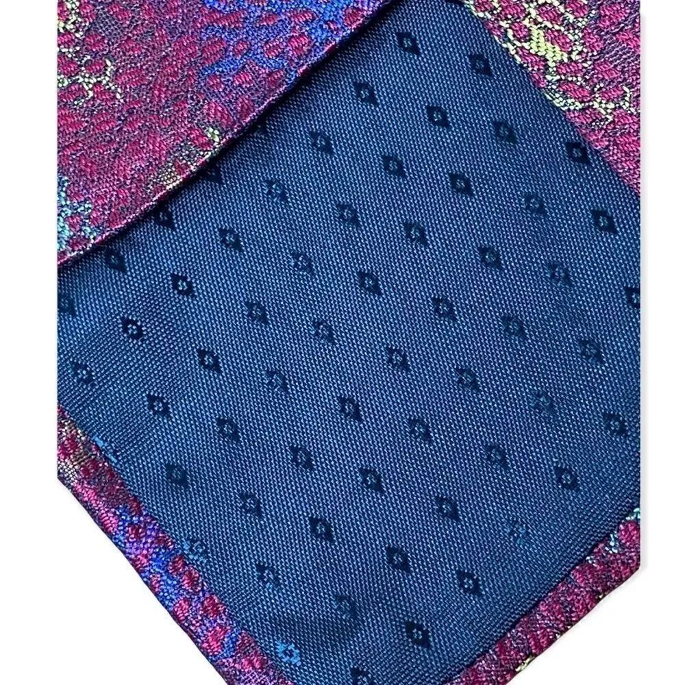 Valentino red silk tie with yellow blue pattern - Picture 5 of 6
